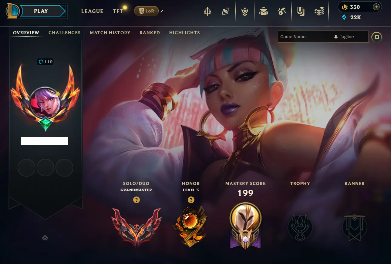 🧪【EUW】⸱ 🧙 13 Skin⸱ 🧙 69 Champions ⚠️ Grandmaster 1023 LP 🎠 Honor 3⸱ 💬 Level 110⸱ 🔫 330 RP